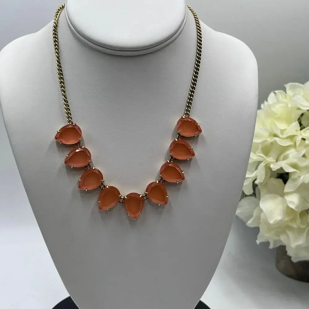 J. Crew Gold Tone Bright Orange Teardrop Pear Rhinestone Glowing Necklace